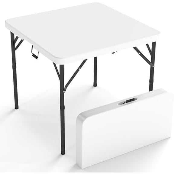 Folding Table, 34" Square Portable Card Table with Handle and Removable Legs for Indoor Outdoor Picnic Party BBQ Camping Wedding,White$$Garden & Patio
