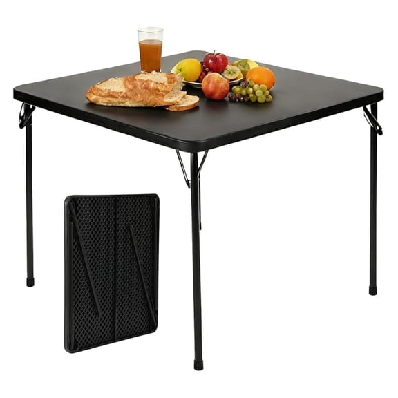 Folding Table, 34" Square Portable Card Table with Sturdy Legs, Lightweight & Space-Saving for Indoor/Outdoor, Games, Dining, Camping, Black