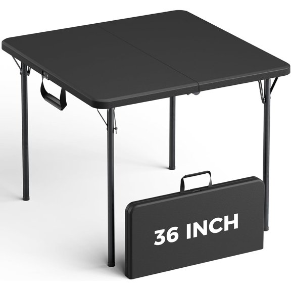 Folding Table, 36 Inch Square Foldable Card Table with Carrying Handle, Heavy Duty Fold-in-Half Portable Table No Assembly, Ideal for Picnic, Camping, RV Travel, Parties, BBQs, Crafting and Indoor Us