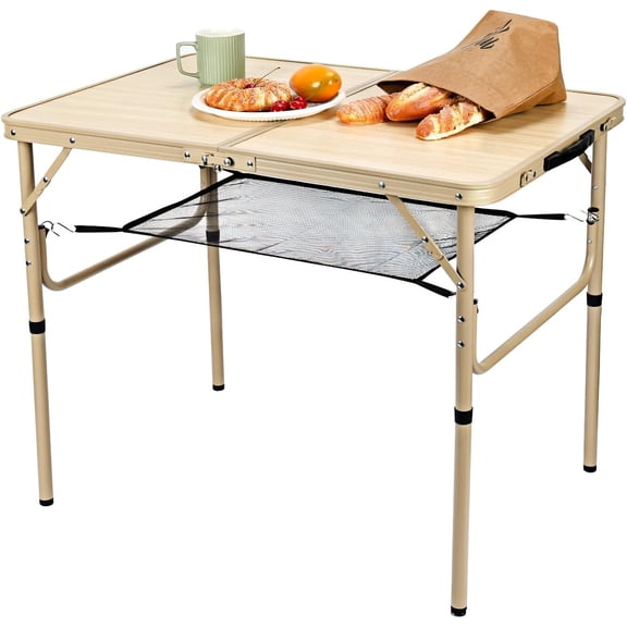 Folding Table 3FT Camping Table 2 Adjustable Height Lightweight Portable Aluminum Mini Foldable for Picnic Beach Indoor Outdoor, Yellow