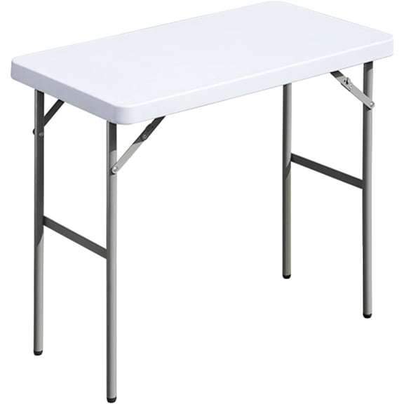 Folding Table 3ft Rectangular All-Occasion Plastic Folding Event Table for Indoor and Outdoor, Portable Desk, Camping, Durable and Stable, HDPE and Steel, Wide Application, White