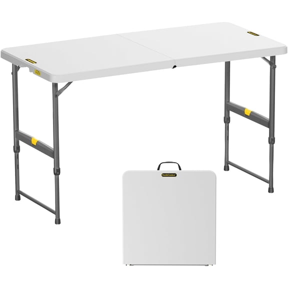 Folding Table 4 Foot, Effortless Quick Adjustable Height Foldable Small Card Table, Fixing Lock, Stable for Party Dining Events Picnic Indoor Outdoor Camping, 1 Pack, Zeta X4 Pro White