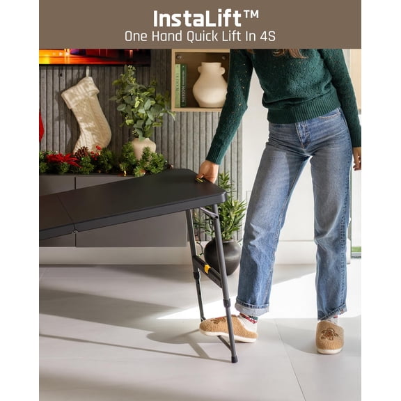 Folding Table 4 Foot, Effortless Quick Adjustable Height Foldable Small Card Table, Fixing Lock, Stable for Party Dining Events Picnic Indoor Outdoor Camping, 1 Pack, Zeta X4 Pro Black