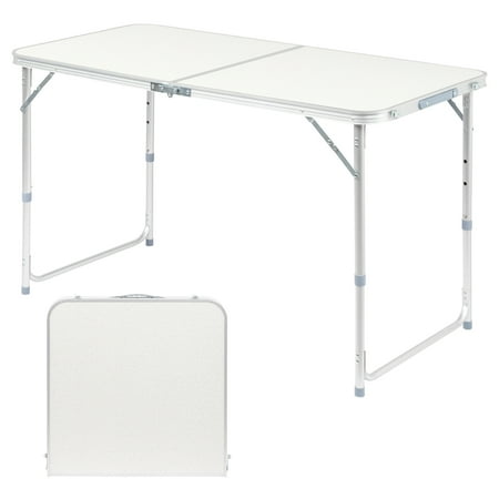Folding Table 4 Foot Portable Heavy Duty Plastic Fold-in-Half Utility Table Small Indoor Outdoor Adjustable Height Folding with Carrying Handle, Camping and Party,White | Portable