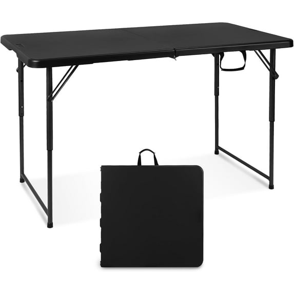 Folding Table 4 Foot Portable Heavy Duty Plastic Fold-in-Half Utility Table Small Indoor Outdoor Adjustable Height Folding with Carrying Handle, Camping and Party,White | Portable, Heavy Duty, Indoor