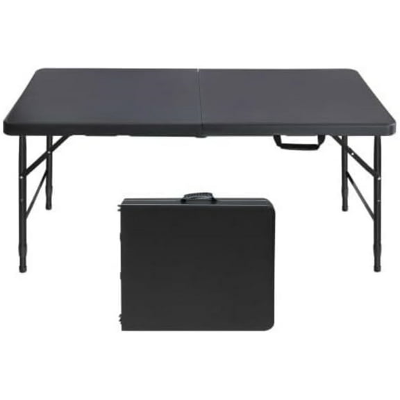 Folding Table 4 Foot Portable, Plastic Foldable Table Adjustable Height with Carrying Handle for Dining, Picnic, Party, Camping