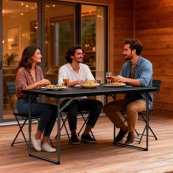 Folding Table 48" x 24" - Heavy Duty Fold-in-Half Plastic Table with Adjustable Height, Portable Utility Tables with Steel Legs for Indoor, Outdoor, Picnic, Camping, Dining, Party (Black)