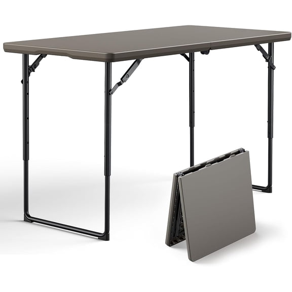 Folding Table, 4FT Foldable Picnic Table with Adjustable Height, Heavy Duty Fold-in-Half Portable Table for Weddings, Camping, RV Travel, Parties, BBQs, and Indoor Use