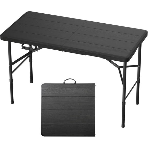 Folding Table, 4ft Folding Table, Black, Waterproof & Heat-Resistant, Foldable for Easy Transport, Steel Frame, Easy to Clean, Stylish Design