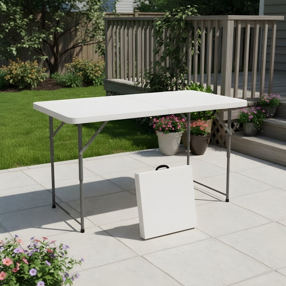 Folding Table - 4ft Portable Adjustable Height Table for Indoor/Outdoor Use