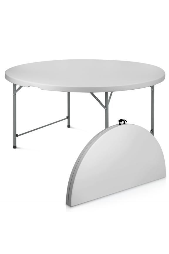 Folding Table 5.5Ft Round Folding Table, Indoor Outdoor Plastic Dining Card Table with Handle and Lock for Picnic Party Banquet Wedding, Gray