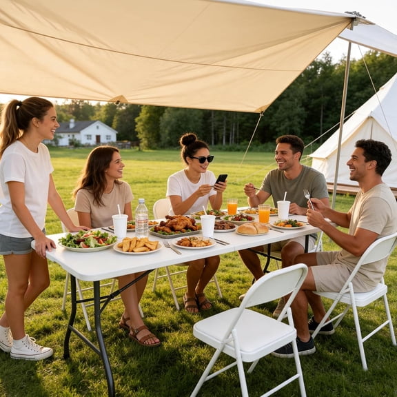 Folding Table, 5 FT Foldable Plastic Table with Carrying Handle, Heavy Duty Portable Fold-in-Half Utility Table for Party, Camping, Banquet, Craft, Wedding, Indoor & Outdoor Use