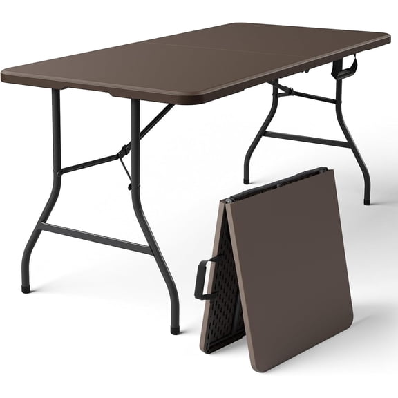 Folding Table, 5FT Foldable Picnic Table with Adjustable Height, Heavy Duty Fold-in-Half Portable Table for Weddings, Camping, RV Travel, Parties, BBQs, and Indoor Use