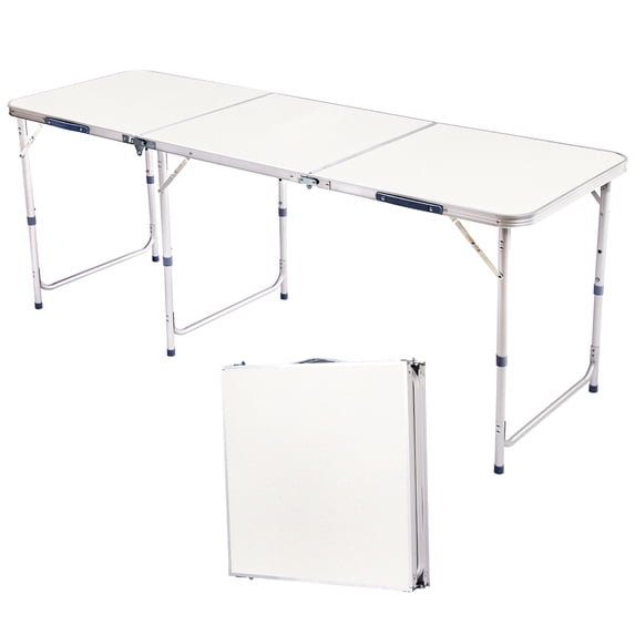 Folding Table 6 Foot Portable Heavy Duty Plastic Fold-in-Half Utility Table Small Indoor Outdoor Adjustable Height Folding with Carrying Handle, Camping and Party,White | Portable