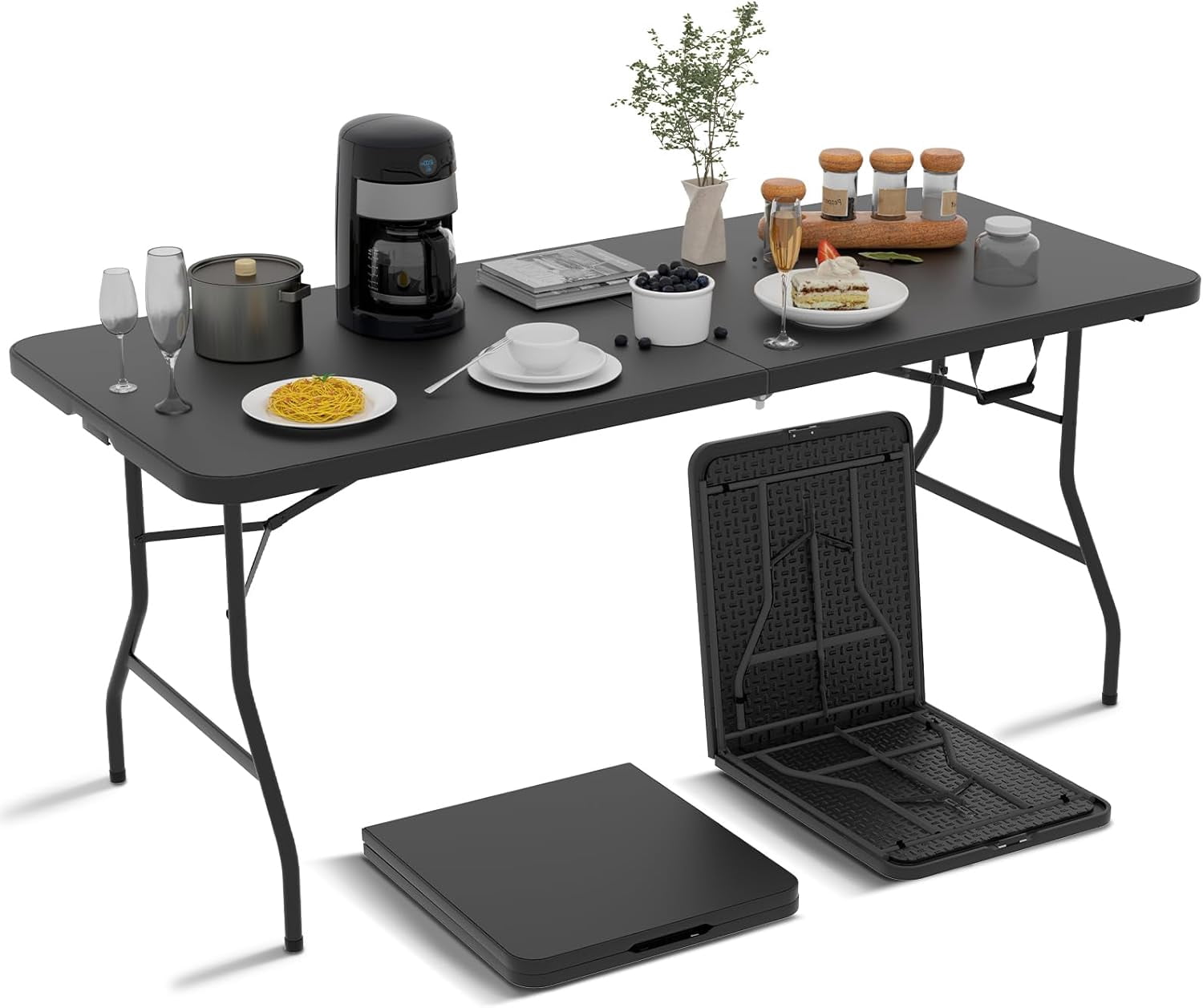 Folding Table 6 Ft Long Portable Folding Table, Heavy Duty Plastic 6Ft ...