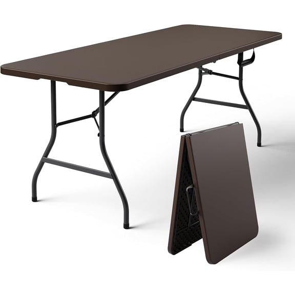 Folding Table, 6FT Foldable Picnic Table with Adjustable Height, Heavy Duty Fold-in-Half Portable Table for Weddings, Camping, RV Travel, Parties, BBQs, and Indoor Use