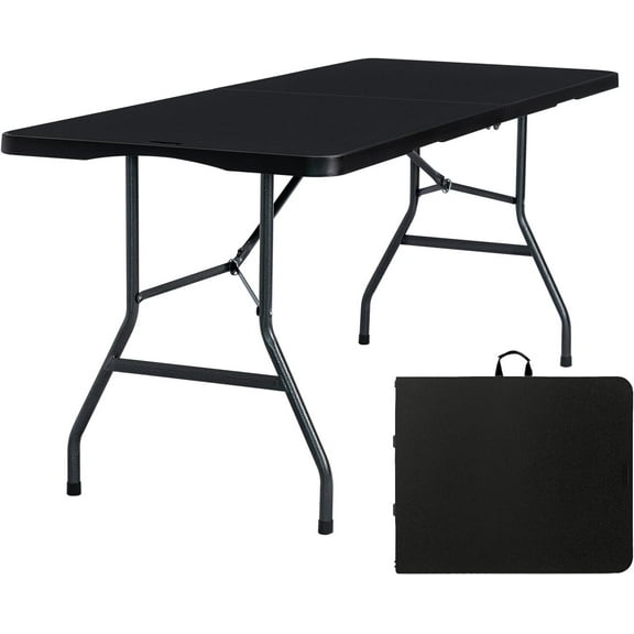 Folding Table 6FT, Heavy Duty Fold-in-Half Plastic Table with Adjustable Height, Portable Utility Tables