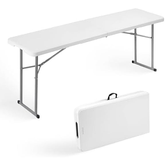 Folding Table 6FT Narrow Portable Foldable Plastic Heavy Duty Long Table, Fold-in-Half with Carrying Handle for Indoor Outdoor Meeting, Buffet, Party, Wedding, Home Work, 6 Foot, White$$Furniture