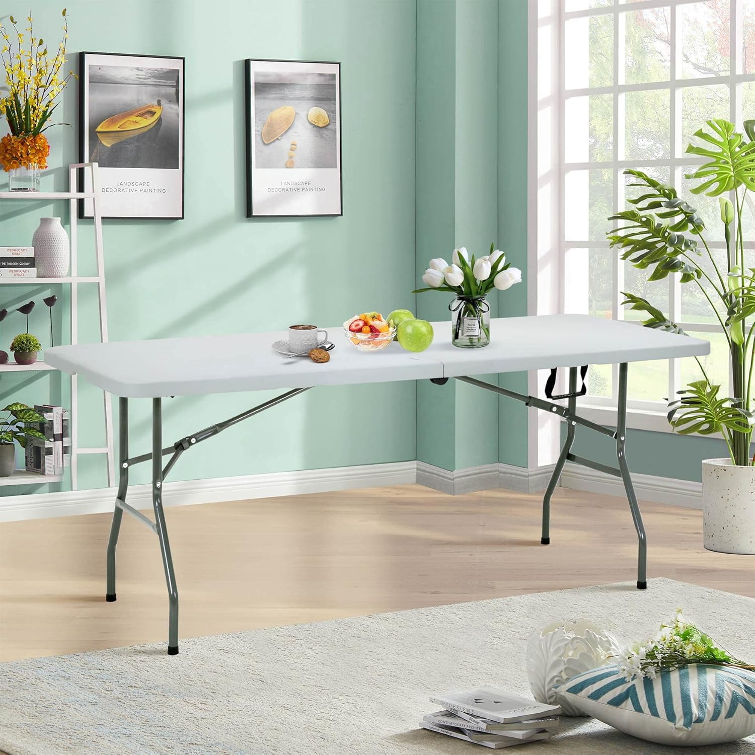 Folding Table 6ft, Heavy Duty Plastic Folding Tables with Carrying ...