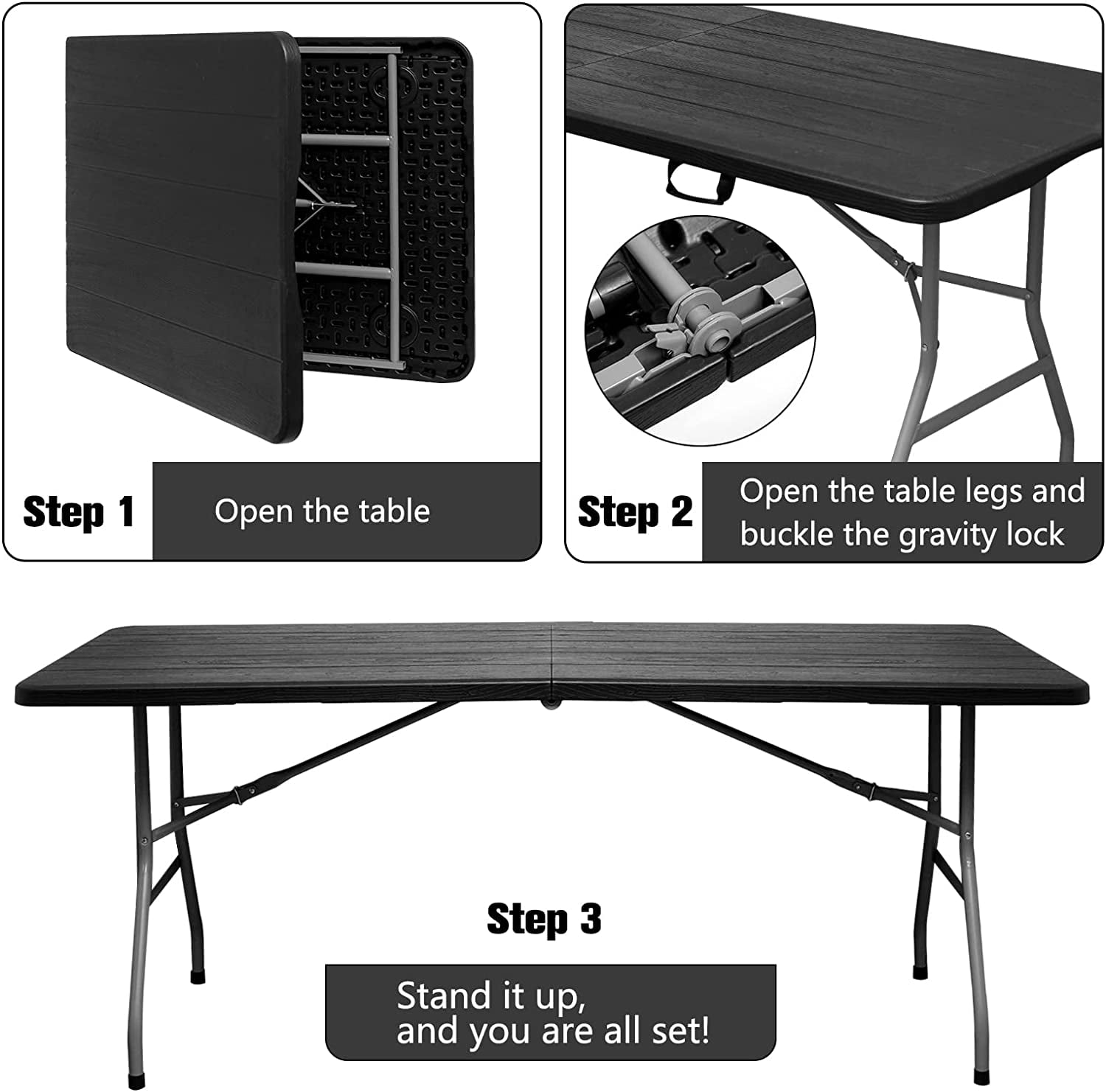 Folding Table 6ft Plastic Black Folding Table Utility Dining Table