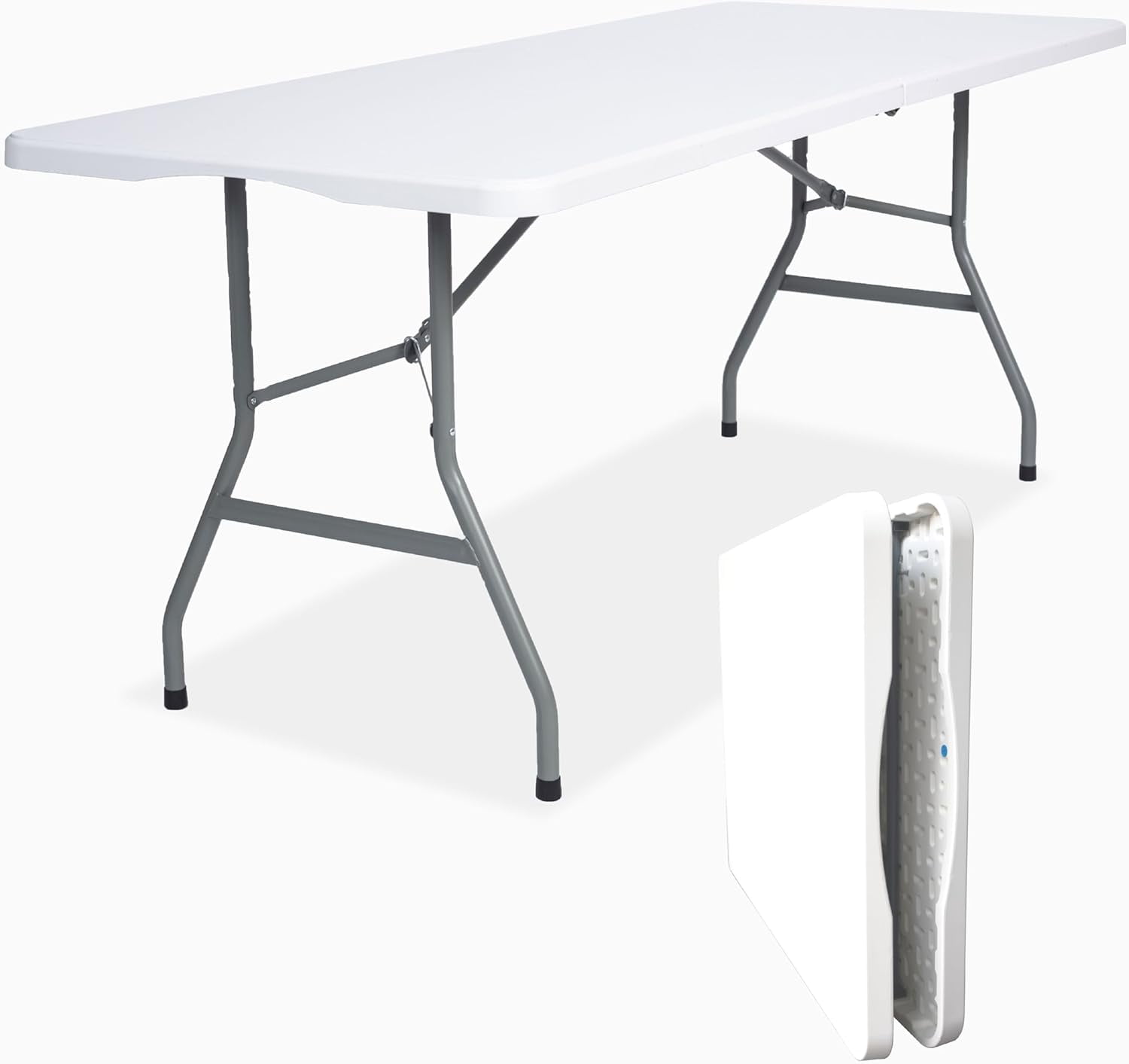 Folding Table 6ft Portable Heavy Duty Plastic Fold-in-Half Utility ...