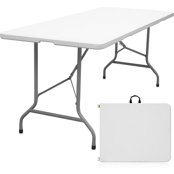 "6ft Heavy-Duty Folding Table - Portable with Handle & Drawer Organizers - for Camping, Picnics & Parties"