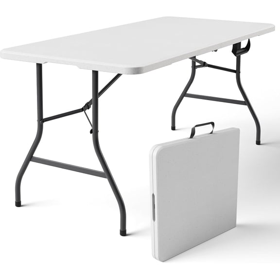 Folding Table 72" x 30" - Heavy Duty Plastic Table with Handle, Foldable&Portable, Fold-in-Half Utility Tables for Outdoor, Dining, Wedding, Events, Indoor, Picnic, Camping, Party, Khaki