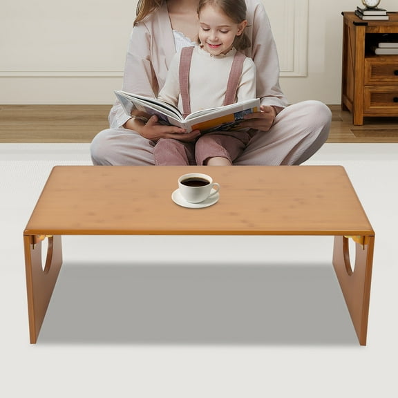 Folding Table Bamboo Rectangular Japanese Coffee Table Floor Desk Space Saving Portable End Table Sturdy Anti-Deformation 31.5 x 14.5 x 11.8 in Brown for Living Room Bedroom Office