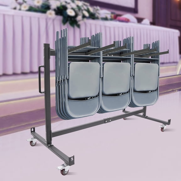 Folding Table and Chair Cart, Holding 42 Chair Storage, Folding Chair Rack with 4 niversal Wheels, 33.6 x 71 x 44.7in Chair Trolley Stand, 2 Nylon Ropes, Black
