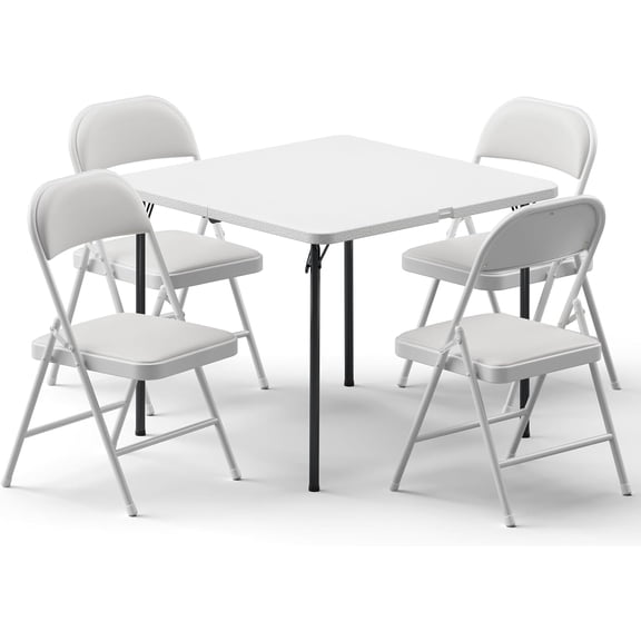 Folding Table and Chairs Set for 4, 36 Inch Foldable Card Table with Carrying Handle & 4 PU Leather Padded Folding Chairs, Portable Indoor Outdoor Dining Table Set for Picnic, Camping, RV, Game Night