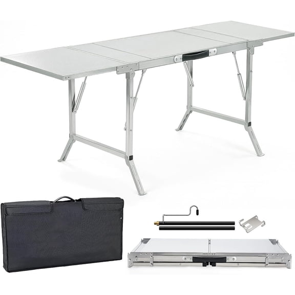 Folding Table IGT Camping Portable Outdoor Cook System Stainless Steel Camp with Carry Bag for Car Picnic RV Trip Patio Backyard BBQ