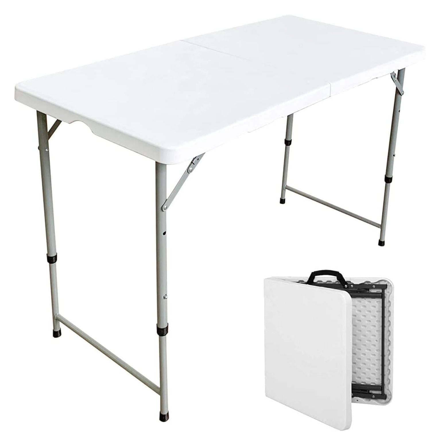 Folding Table Indoor Outdoor Heavy Duty Portable Folding Plastic Dining Table w/Handle, Lock for Picnic, Party, Camping - White (4ft, 6ft, 8ft) (4ft) 4 ft