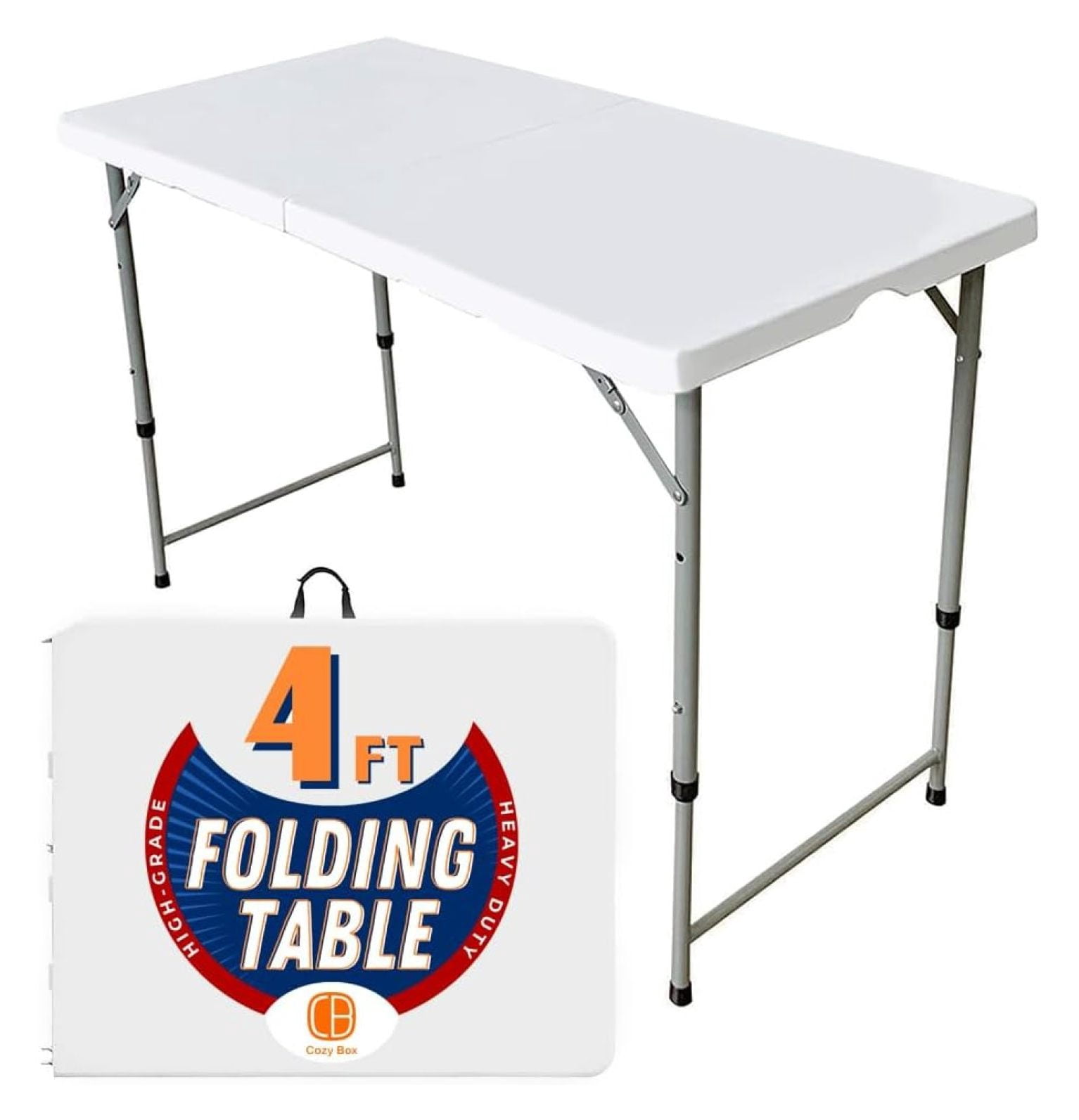 Folding Table Indoor Outdoor Heavy Duty Portable Folding Plastic Dining Table w/Handle, Lock for ...