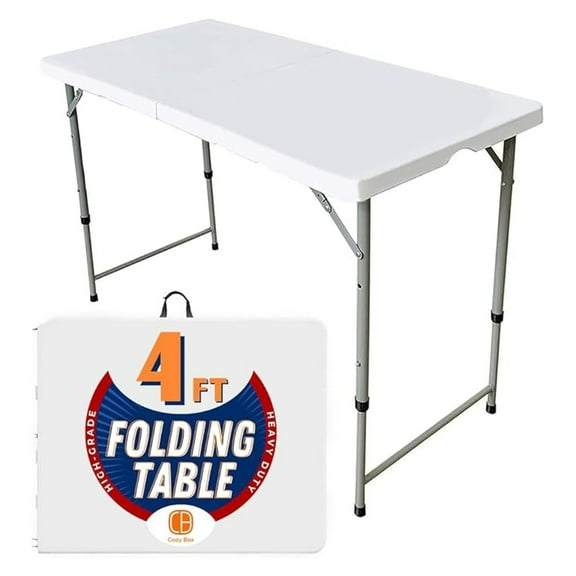 Folding Table Indoor Outdoor Heavy Duty Portable Folding Plastic Dining Table w/Handle, Lock for Picnic, Party, Camping - White (4ft, 6ft, 8ft) (4ft)