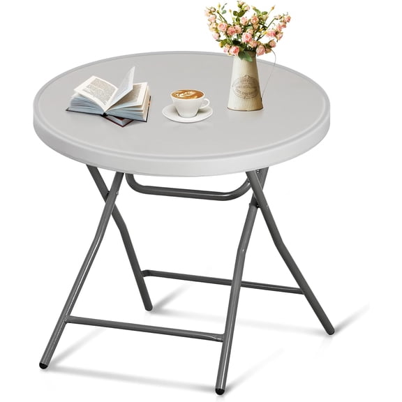 Folding Table, Indoor Outdoor Portable Plastic Dining Card Table Utility Bar Table for Camping Dining Wedding Event Party, White (Round, 32"x32")