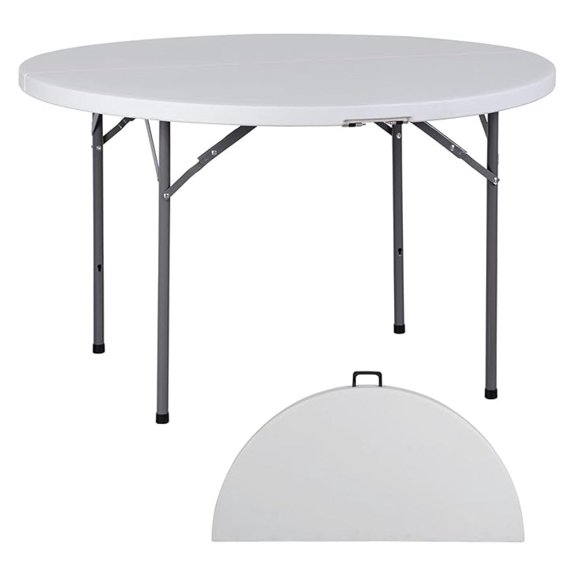 Folding Table, Indoor Outdoor Portable Plastic Dining Card Table Utility Table for Camping Dining Event Party, White (Round, "x48")