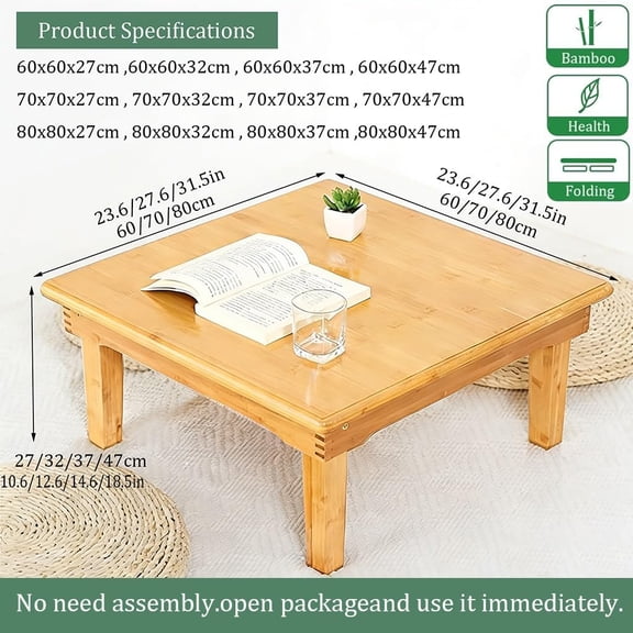 Folding Table, Japanese-Style Household Square Bamboo Table, Computer Desk, Low Bamboo Table, Multi-Function Small Dining Table