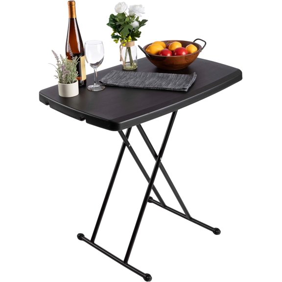 Folding Table - Lightweight Portable Folding Desk - Small Plastic Table for Camping, Playing Cards, and Crafting by (Black)