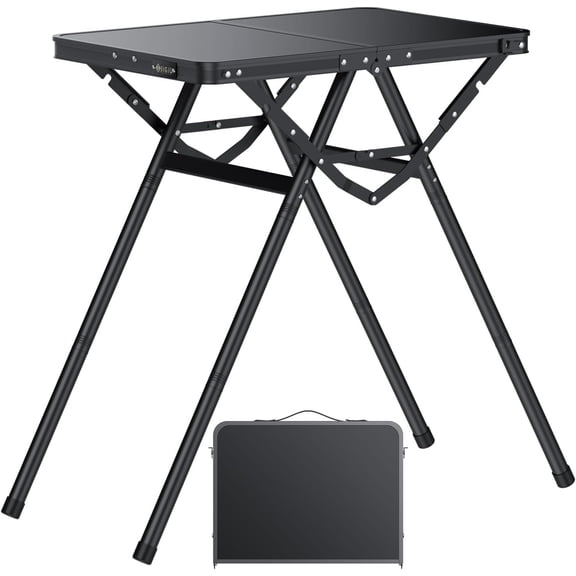 Folding Table with Metal Mesh Desktop, Grill Table Camping Table with Carry Handle Adjustable Height (9.7", 28", 18.8"), 180lbs Weight Capacity Outdoor Table for Camp, Cooking, BBQ, RV, Picnic