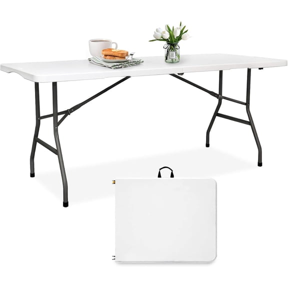 Folding Table Plastic Foot Foldable Table Portable Banquet Surface Fold-in-Half Desk Utility for Working Meeting,Parties, Picnic, Camping, Weddings, Catering, Garden Dining