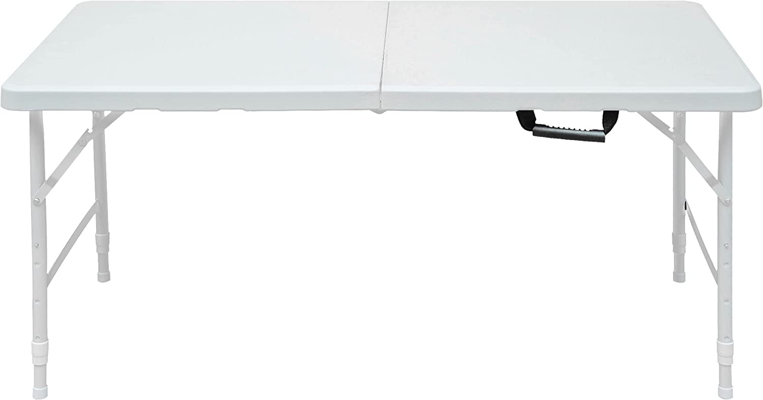White 4-Foot Adjustable Height Portable Folding Table