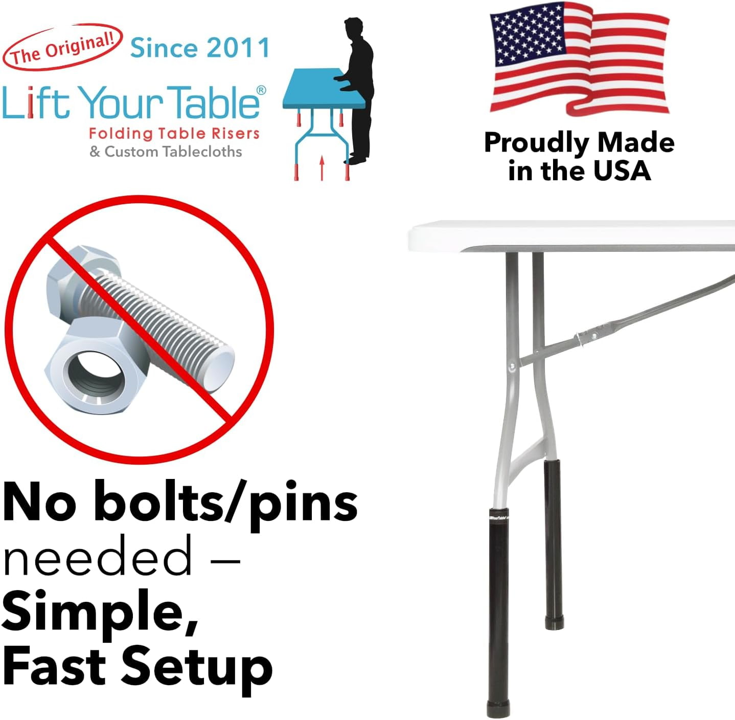 Fixture Table Riser ® Folding Table Risers - Bar Height (Movable Foot) - Made in The USA ...