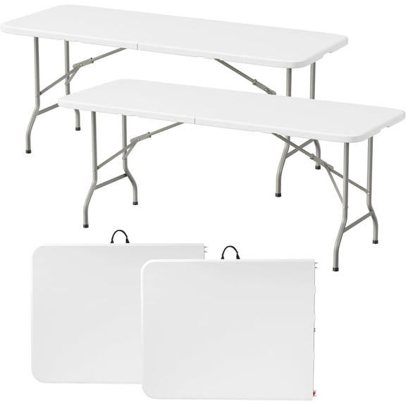 Folding Table Set of 2,8 Feet Heavy Duty Fold-in-Half Utility Table Indoor Outdoor for Camping,Picnic, Party