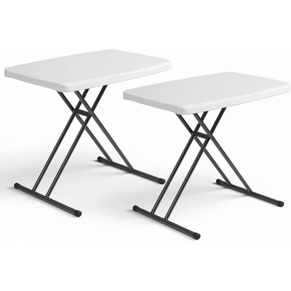Folding Table- Small Desk Adjustable Height TV Tray for Laptop, Couch, Camping - Heavy Duty Utility Foldable Table for Small Spaces, No Assembly Required, White Granite (White, 30in-2pack)