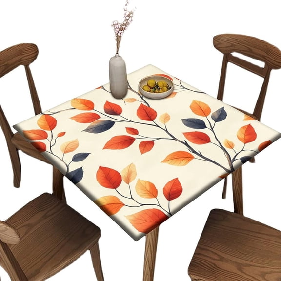 Folding Table Tablecloth Fitted, Autumn Leaves Pattern Printed on Stain Resistant Fitted Table Covers, Perfect for Everyday Use Family Meals, Fit for 32" x 32" Square Tables