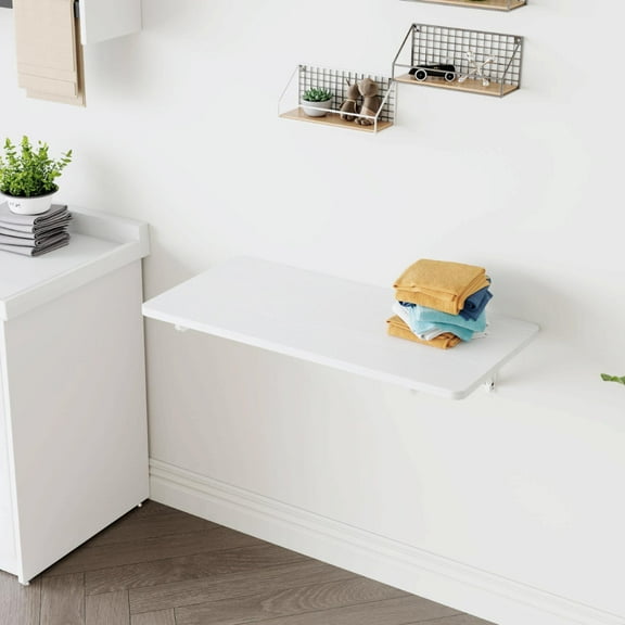 Folding Table Wall Mounted Folding Table for Small Spaces,Fold Down Desk,Workbench for Home Office,Laundry,White