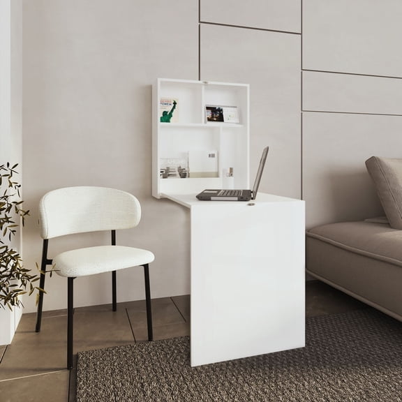 Folding Table in White Having 4 Shelves - Offering Convenient Storage in Compact Spaces