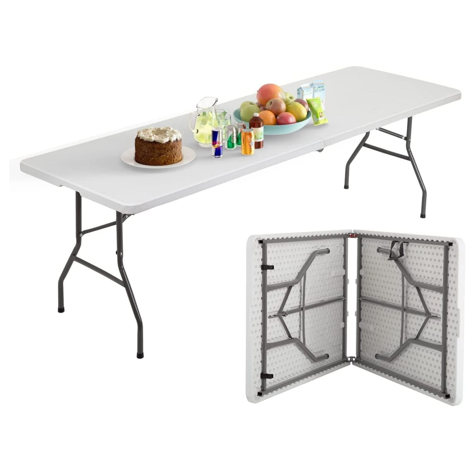 Folding Tables 8Ft Outdoor Dining Table, Portable Picnic Table Fold Up Lightweight Party Tables