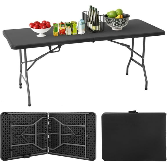 Folding Tables, Half Portable Table for Parties Wedding BBQ Camping, Black 6FT