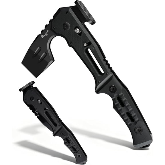 Folding Tactical Axe Survival Multitool, DC53 Steel Blade with Titanium, Camping Hammer & Bottle Opener, G10 Handle for Outdoor ar,Various and scenarios